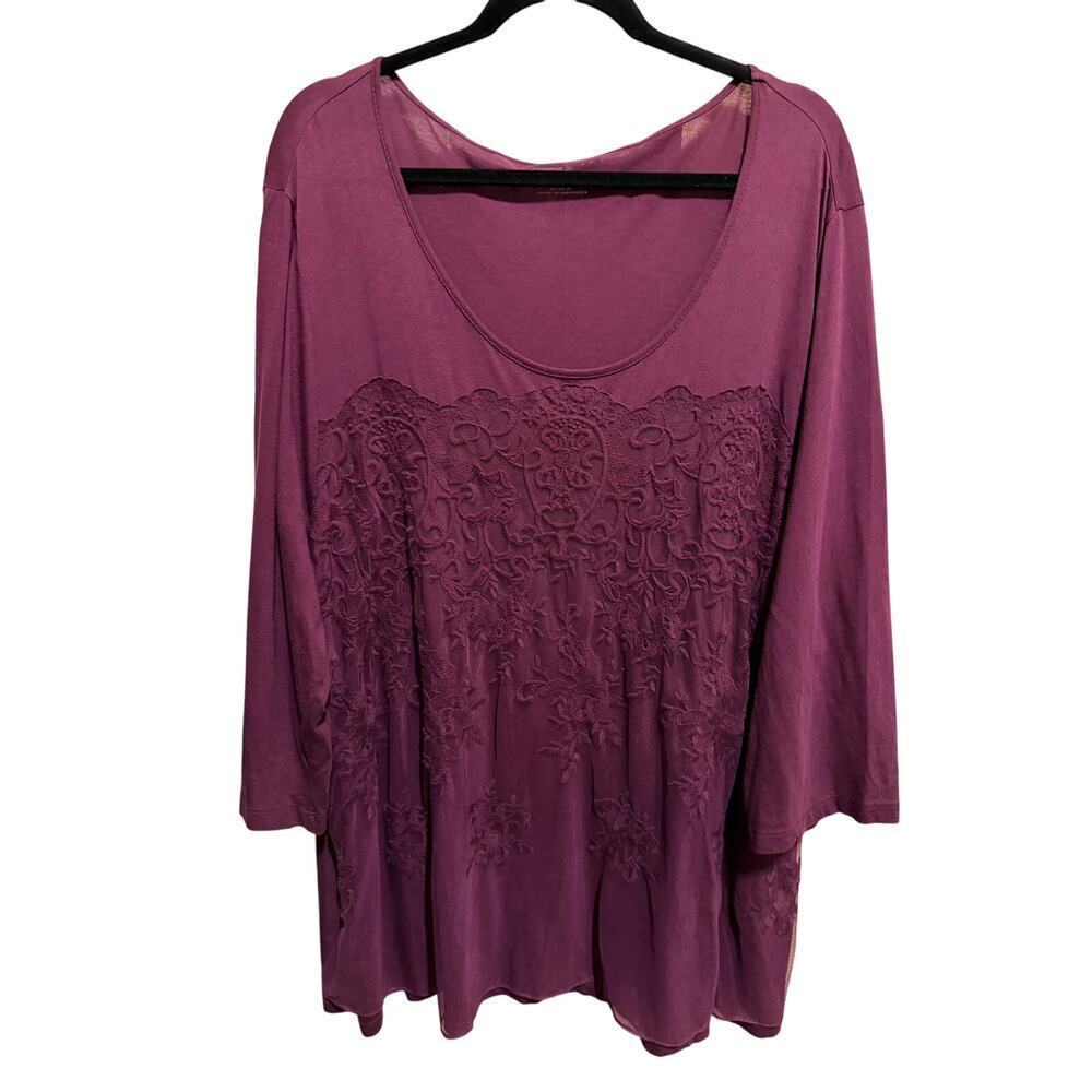 Catherines Embroidered Lace Women's Tunic Burgandy Purple Plus Size 2X 22/24W